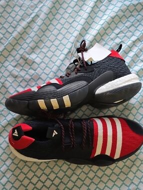 adidas Men's Black and Red Athletic Shoes with White Stripes